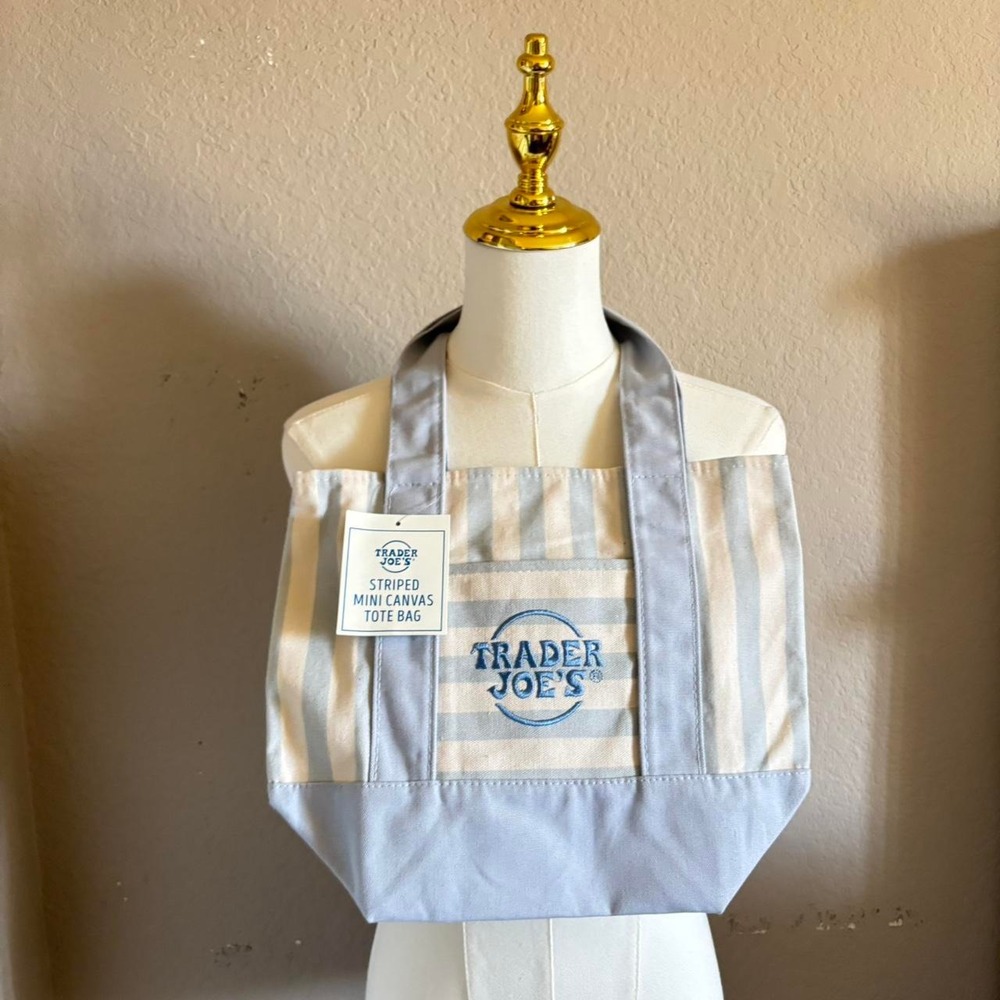 Trader Joe's striped mini canvas tote bag